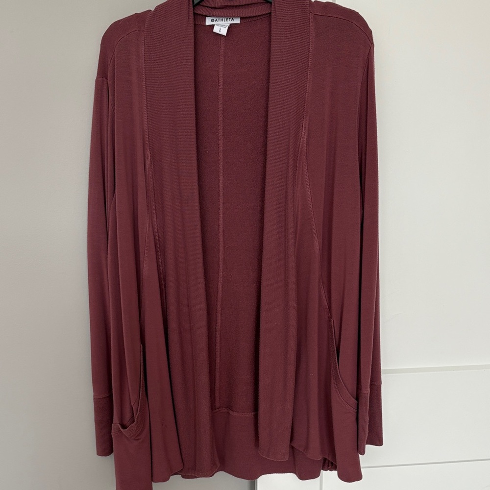 Athleta Draped Open-Front Cardigan in Mauve